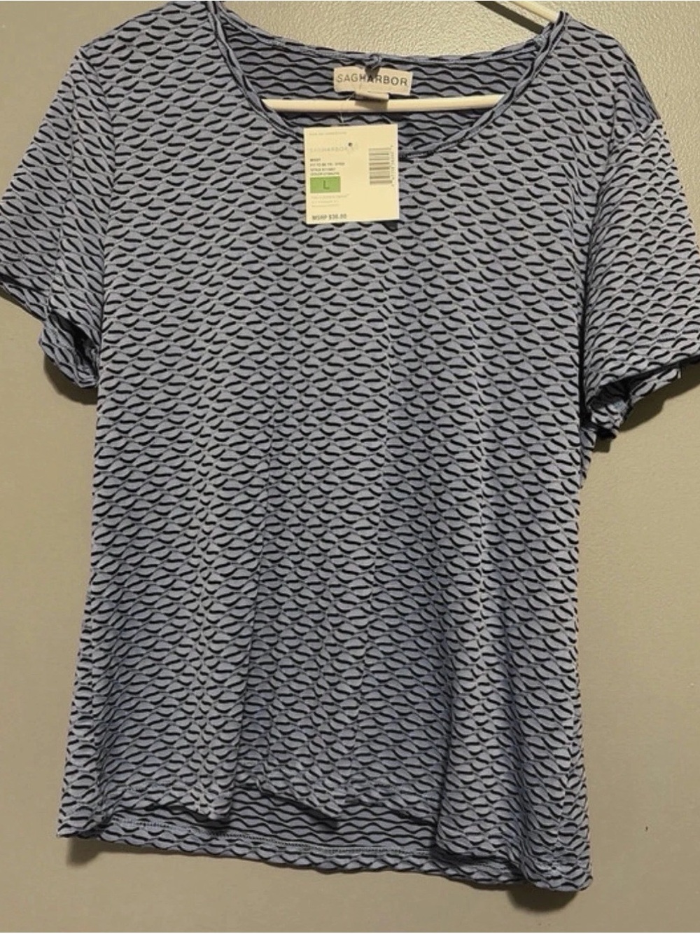Sag Harbor Blue Wave-Pattern Short Sleeve Shirt NWT